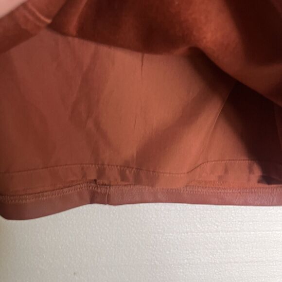 Ann Taylor Loft Brown Vegan Leather A Line Skirt Front Pockets size 6 - Picture 3 of 6